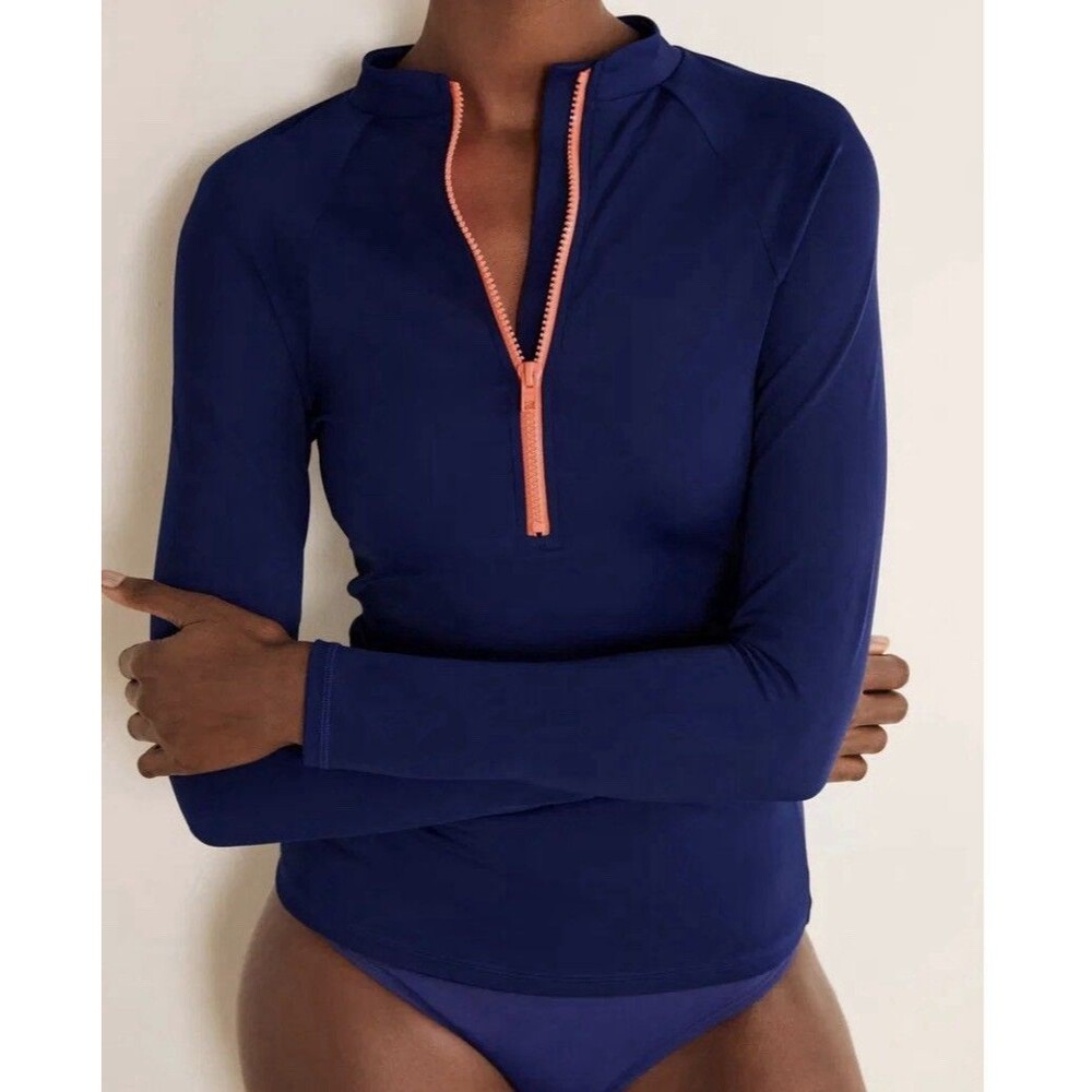 Boden Women’s Half Zip Up Rash Guard Vest Top Blue Size 4 Swim Surf Long sleeves